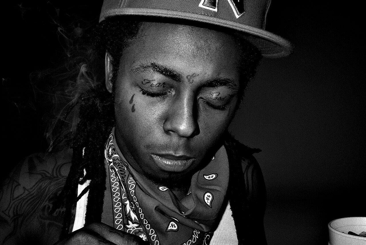 Black and white portrait of Lil Wayne photographed in 2006